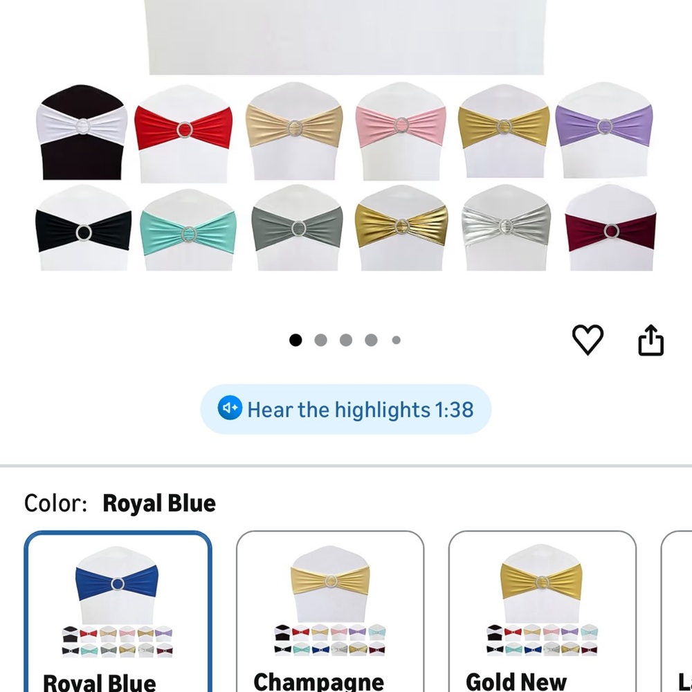 Elegant Chair Sashes royal blue